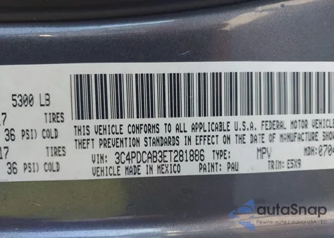 2014 Dodge Journey Se из США, поврежденный, VIN 3C4PDCAB3ET281886